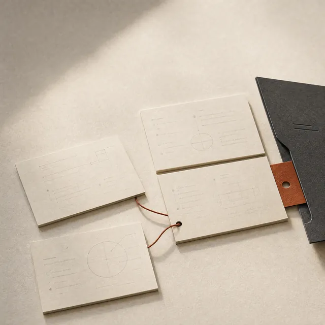 Editorial detail of connected notes and a folder.